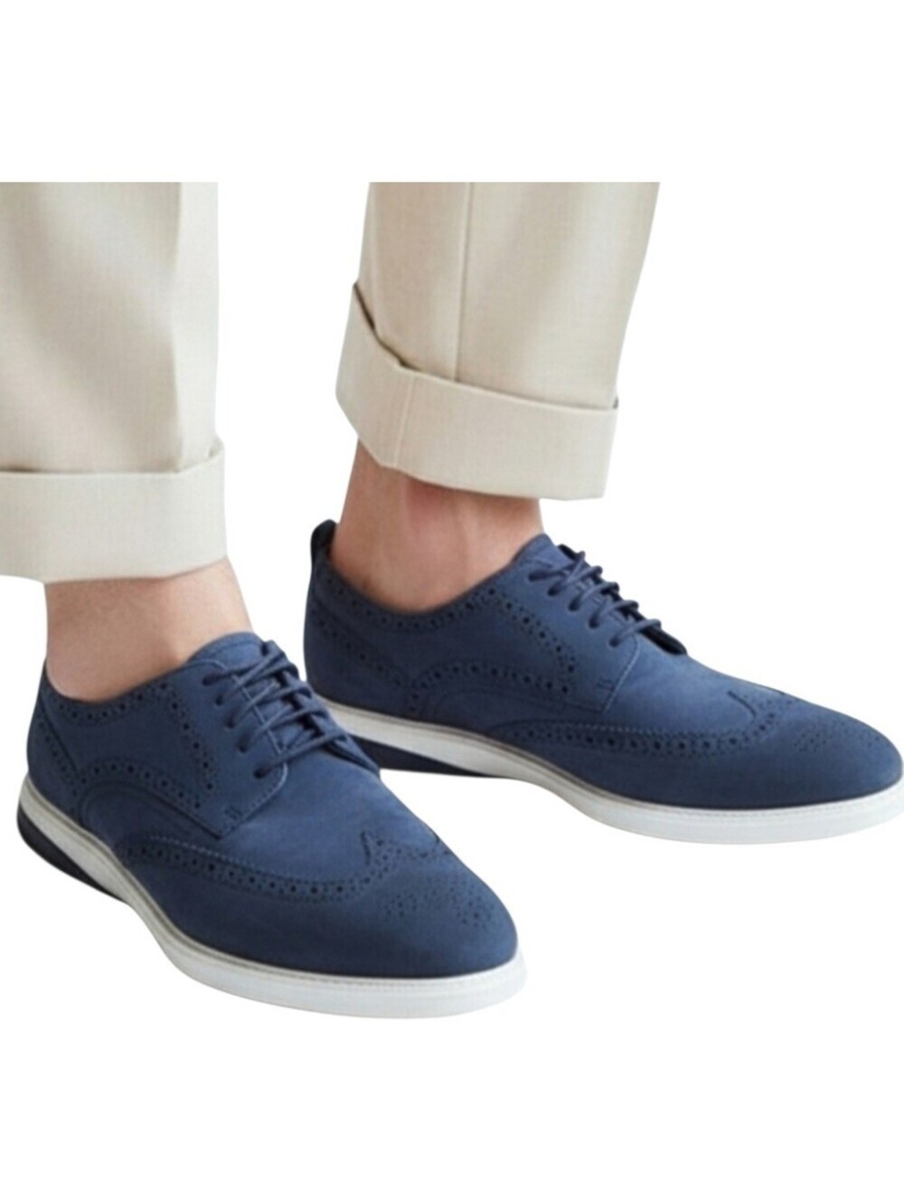 Cole Haan GrandevOlution Wingtip Navy Suede Oxford Shoes Size 10.5M